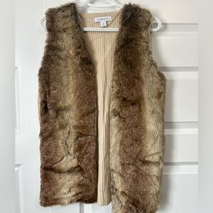 Liz Claiborne Brown Faux Fur Vest with Pockets